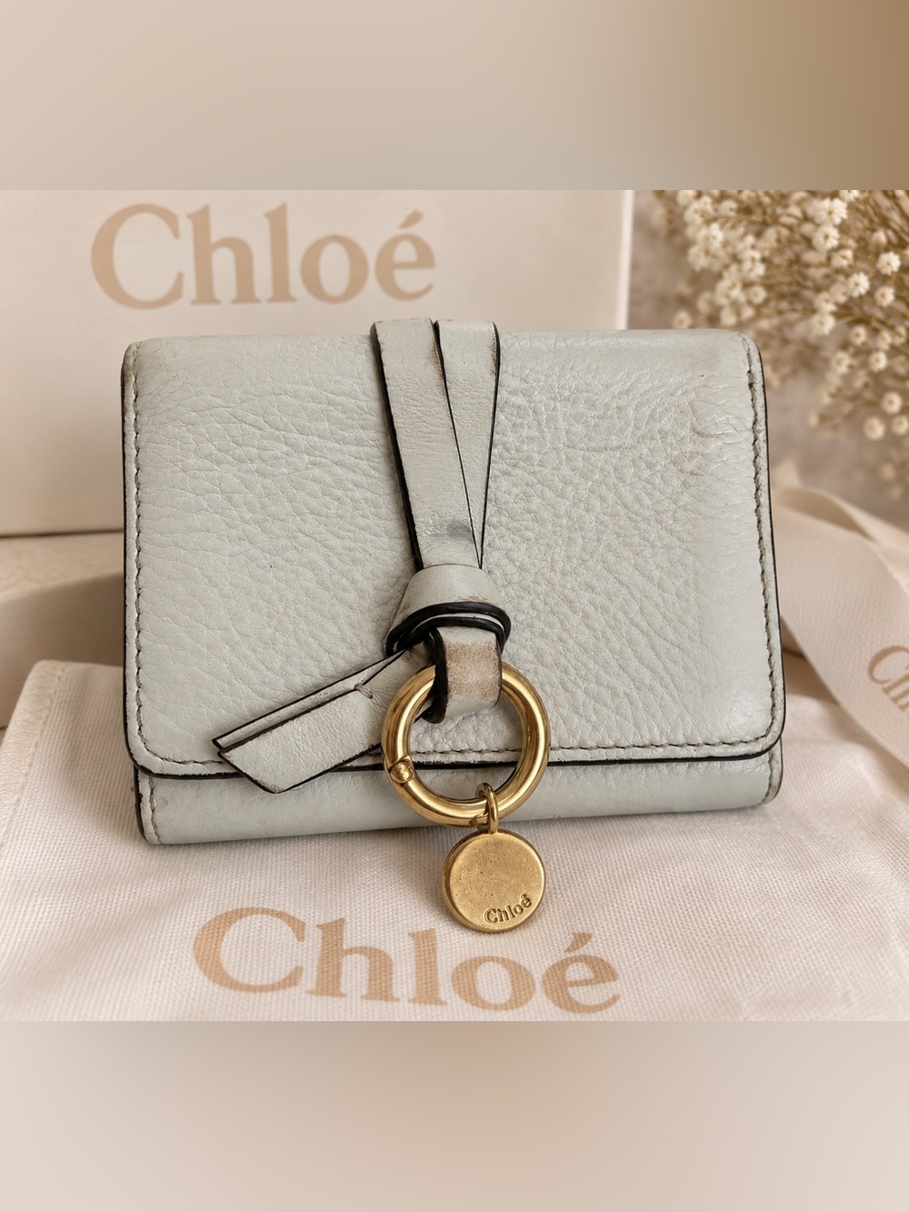 Chloé Leather Compact Wallet with Ring Charm